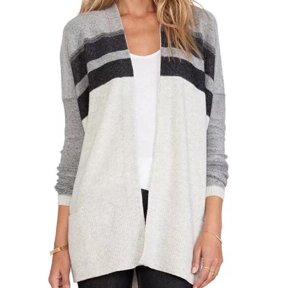 Vince Variegated Wool & Cashmere sweater Cardigan SZ SM striped open front - Picture 8 of 8